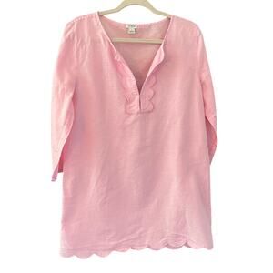 J. Crew Pink Linen Scallop Hem Top / Cover Up Pink Linen